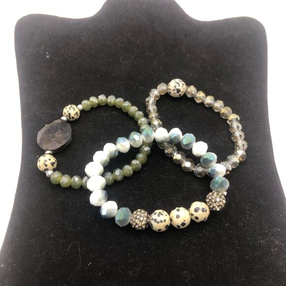 3 Set Gemstone Speckled Sparkling Beads Multi Size Gemstones Stretchy Bracelets - Picture 2 of 12